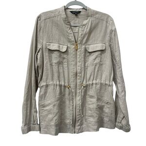 Ellen Tracy 100% Linen Jacket size M Cinched Waist Collarless